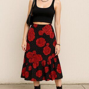 IZ Byer California Vintage Rose Ruffle Skirt
